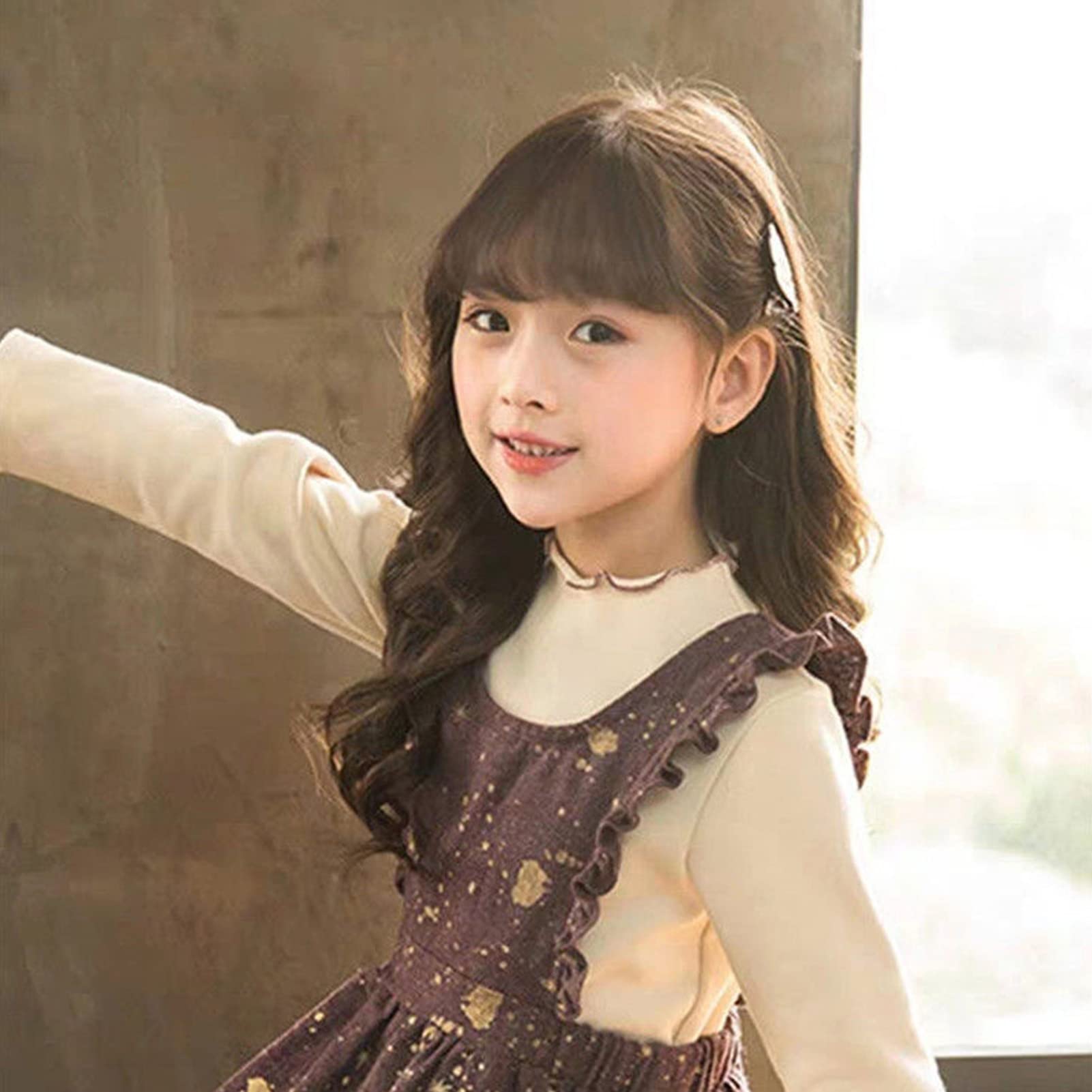 Kids Mixed Brown Wig Gilrs Long Brown Middle Part Wig Child Long Chocolate Brown Wavy Curly Wig Heat Resistant Synthetic Wig with Wig Cap - Image 3