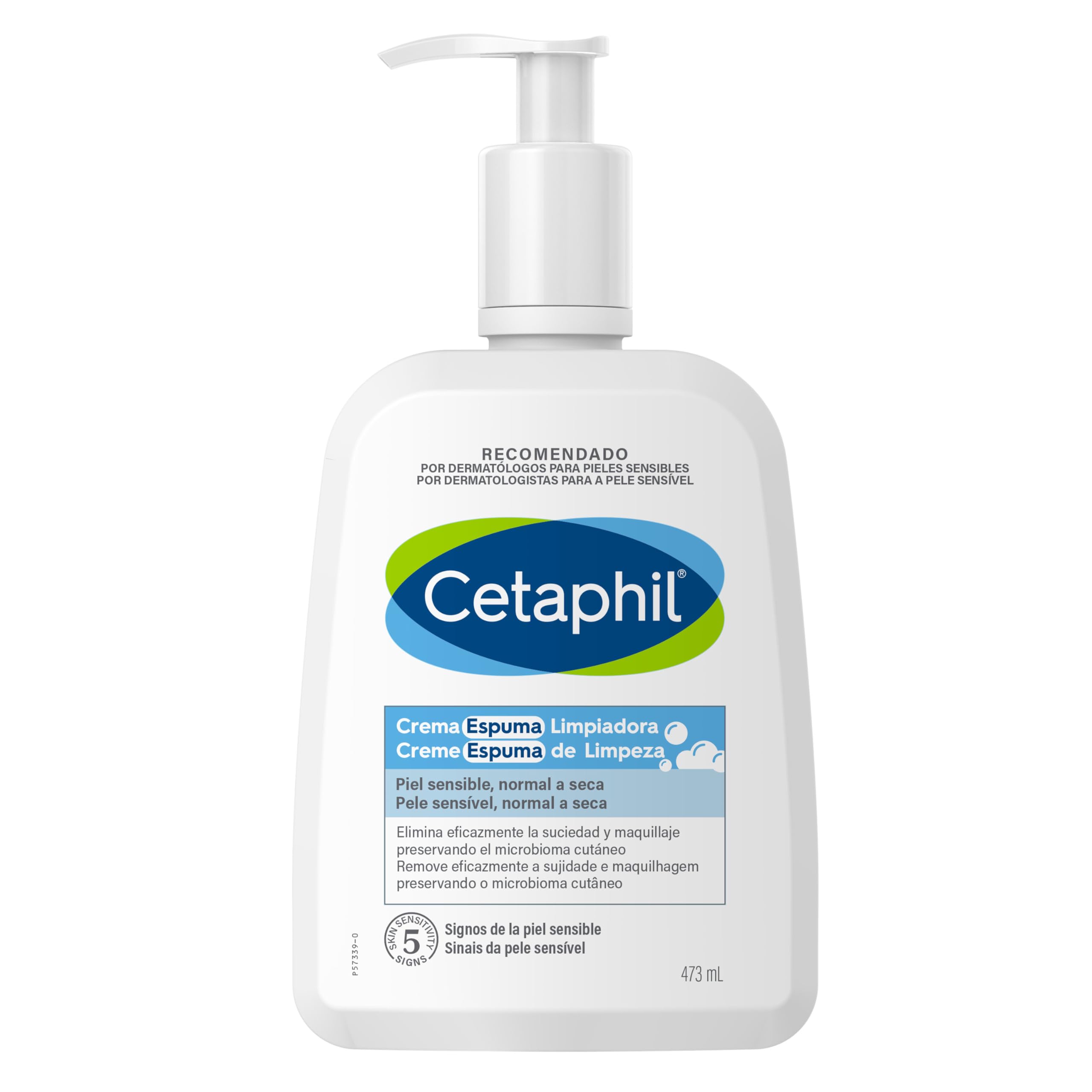 CETAPHIL Crema Espuma Limpiadora Facial con Niacinamida, 473ml, sensible, normal a seca, elimina la suciedad y el maquillaje preservando el microbioma cutáneo, no comedogénica
