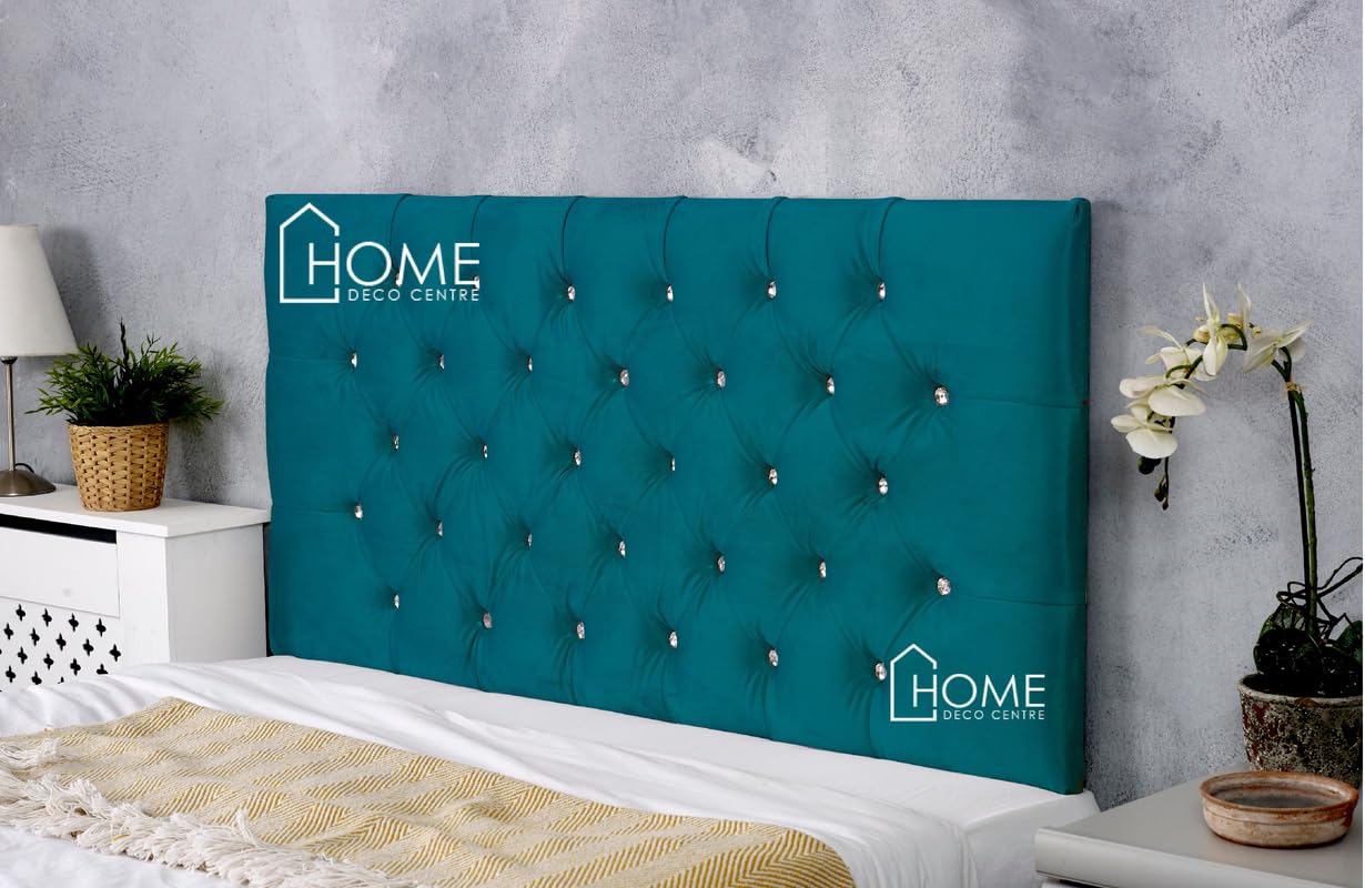 CROWNBEDS Plush Velvet Chesterfield Diamante Buttons Divan Bed Headboard 26 inches high |Headboard| Divan bed| Plush Velvet |Thick Padding|
