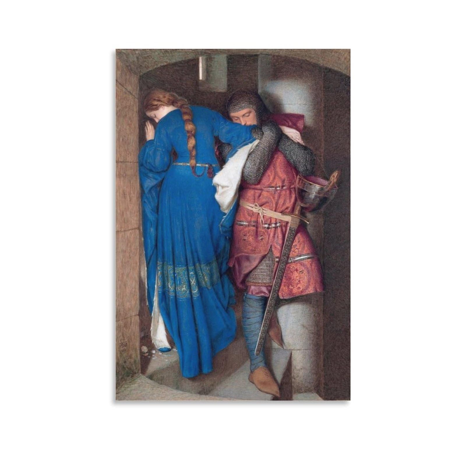 Luboyang Unframe Frederic William Burton The Meeting On The Turret Stairs (1864) Art Poster; Canvas Print Poster Wall Art Decorative Painting; ; 16X24inch(40X60cm)