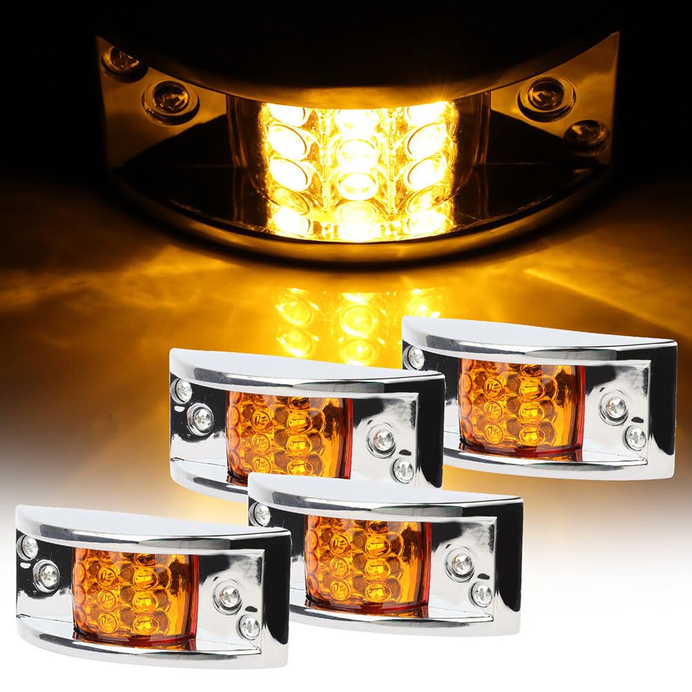 cciyu 4x 12 Led Amber Rectangular Chrome Armored-style Trailer Side Marker Light Trailer Clearance Light Side Marker Light For Freightliner Argosy 2000 2002 2004 For Freightliner Truck, Trailers