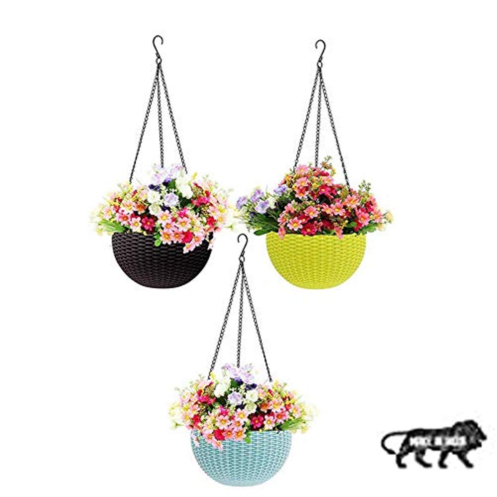 Go Hooked Round Rattan Woven Plastic Hanging Pots, Hanging Planters for Plants, Multicolor Hanging Pots for Garden, Balcony, Patio (Pack of 3) (7.1" in Diameter) (B08DYBXG78) Amazon Price History, Amazon Price Tracker