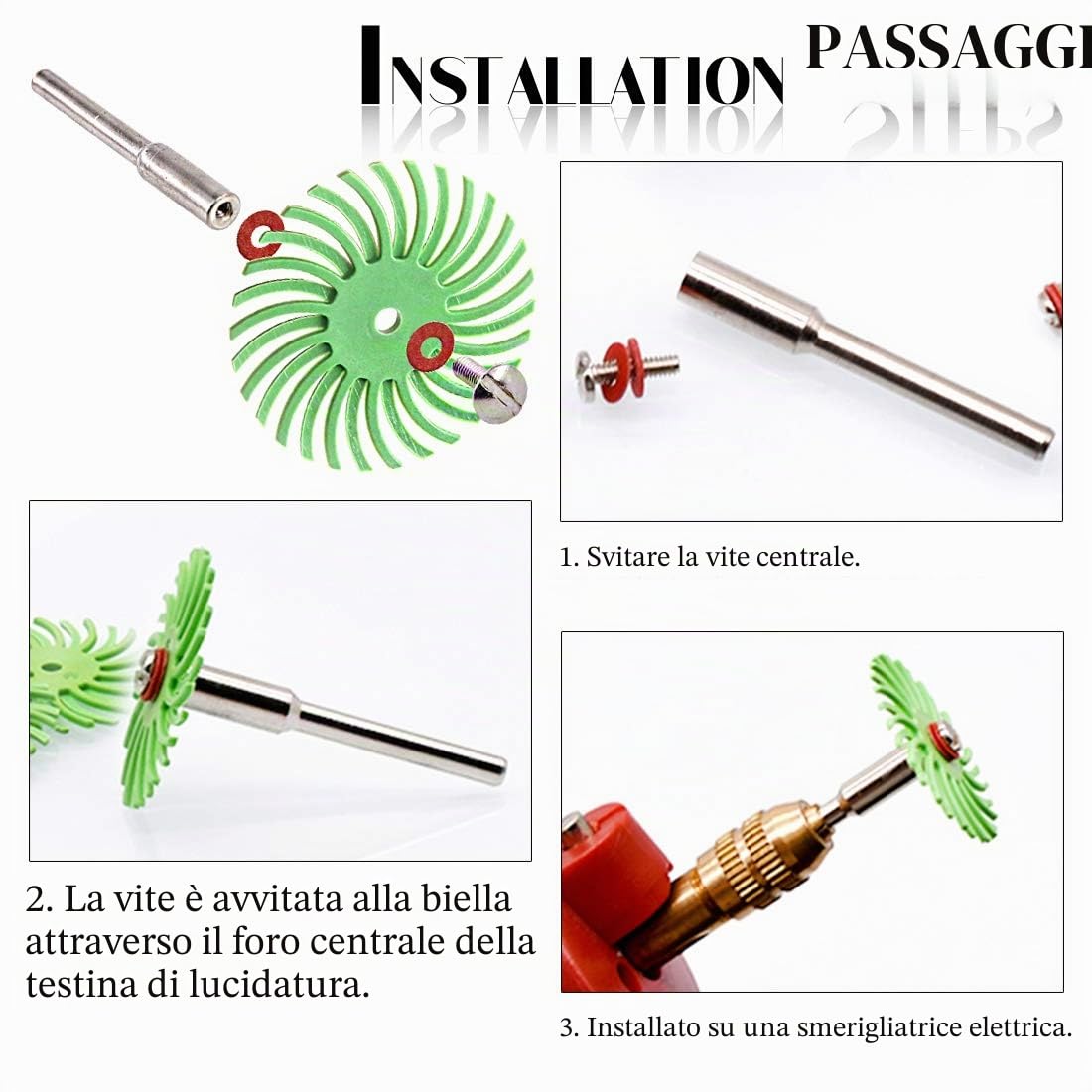Sweet - Disco abrasivo con gambo da 1/8" per utensili rotanti per pulizia e sbavatura, 66 pezzi, grana mista 80/120/220/400/600/1000