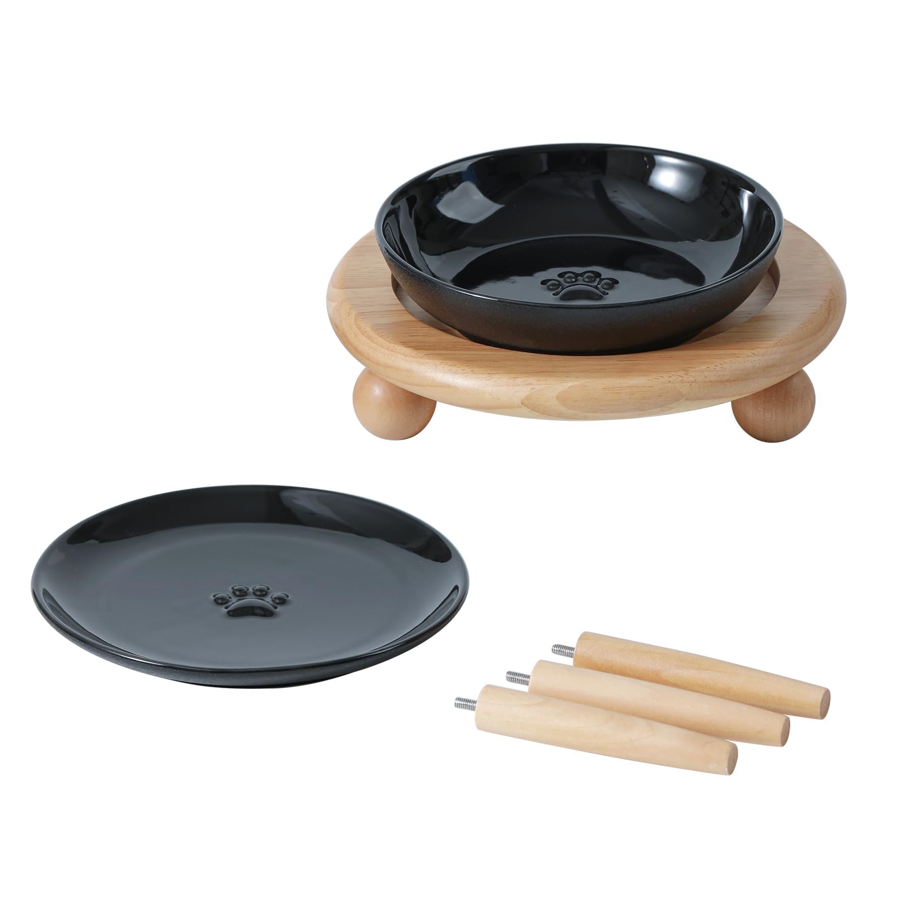 Havniva Cat Bowls Elevated 14.5cm Ceramic Cat Bowl with Stand Whisker Friendly Shallow Cat Dishes, Cat Food & Water Bowl Set with Two Heights Options, Anti-Slip Raised Cat Food Bowl for Kitten