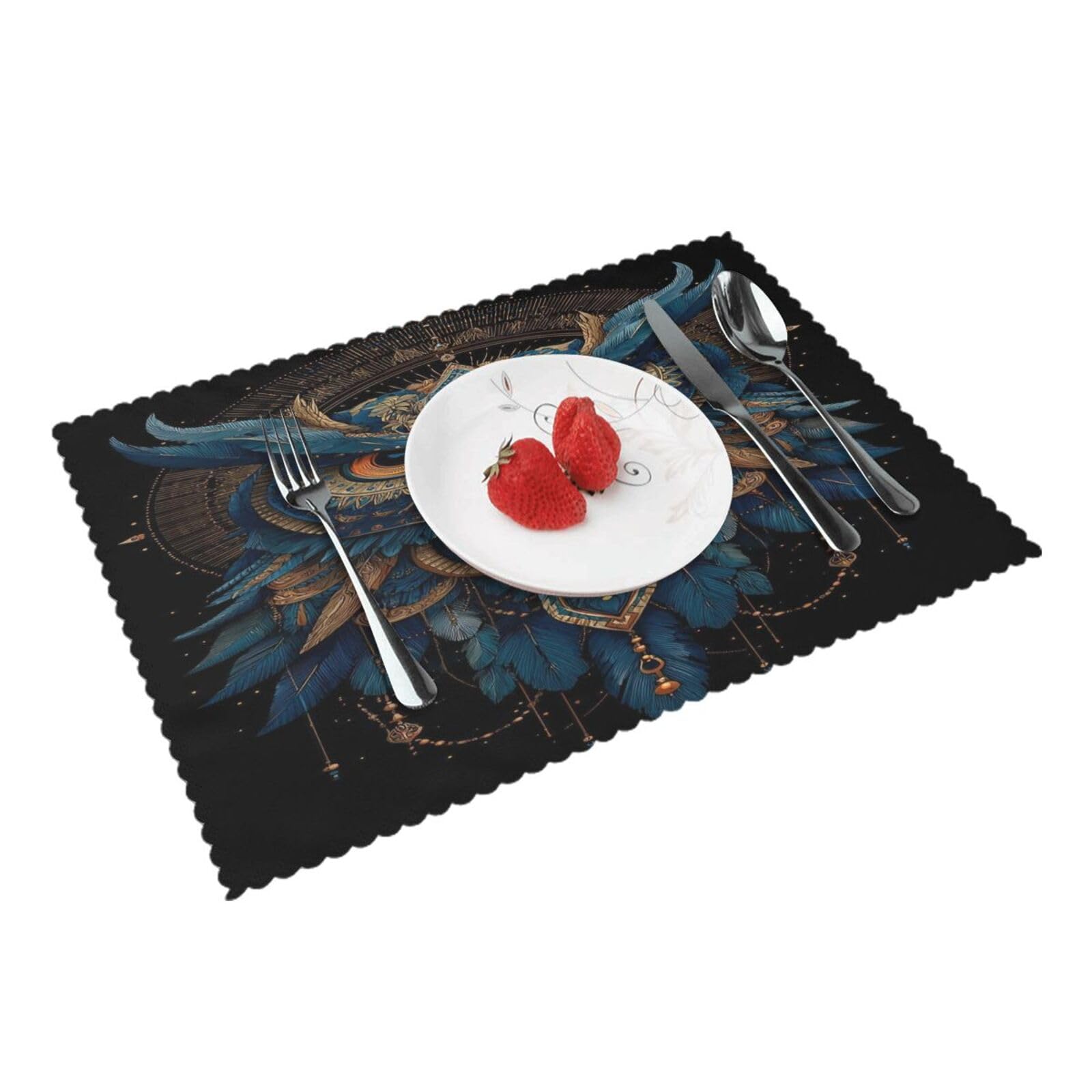 Ornate Blue Owl Placemats Set of 4 Print Table Mats Place Mats Table Decor for Kitchen Dining 12X18 in