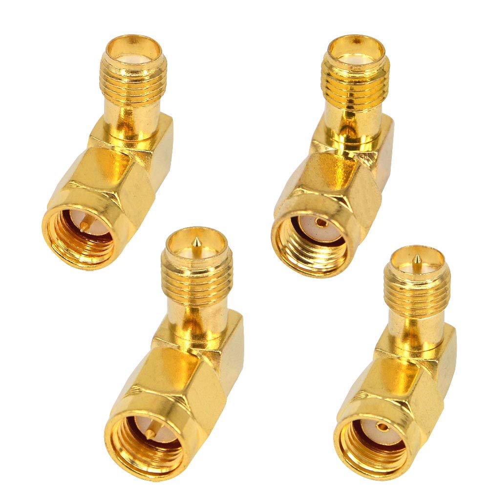 Kit de Conectores SMA y RP-SMA Angulo Recto, Adaptador Macho a Hembra Baja Pérdida para WiFi FPV Drone - Paquete de 4
