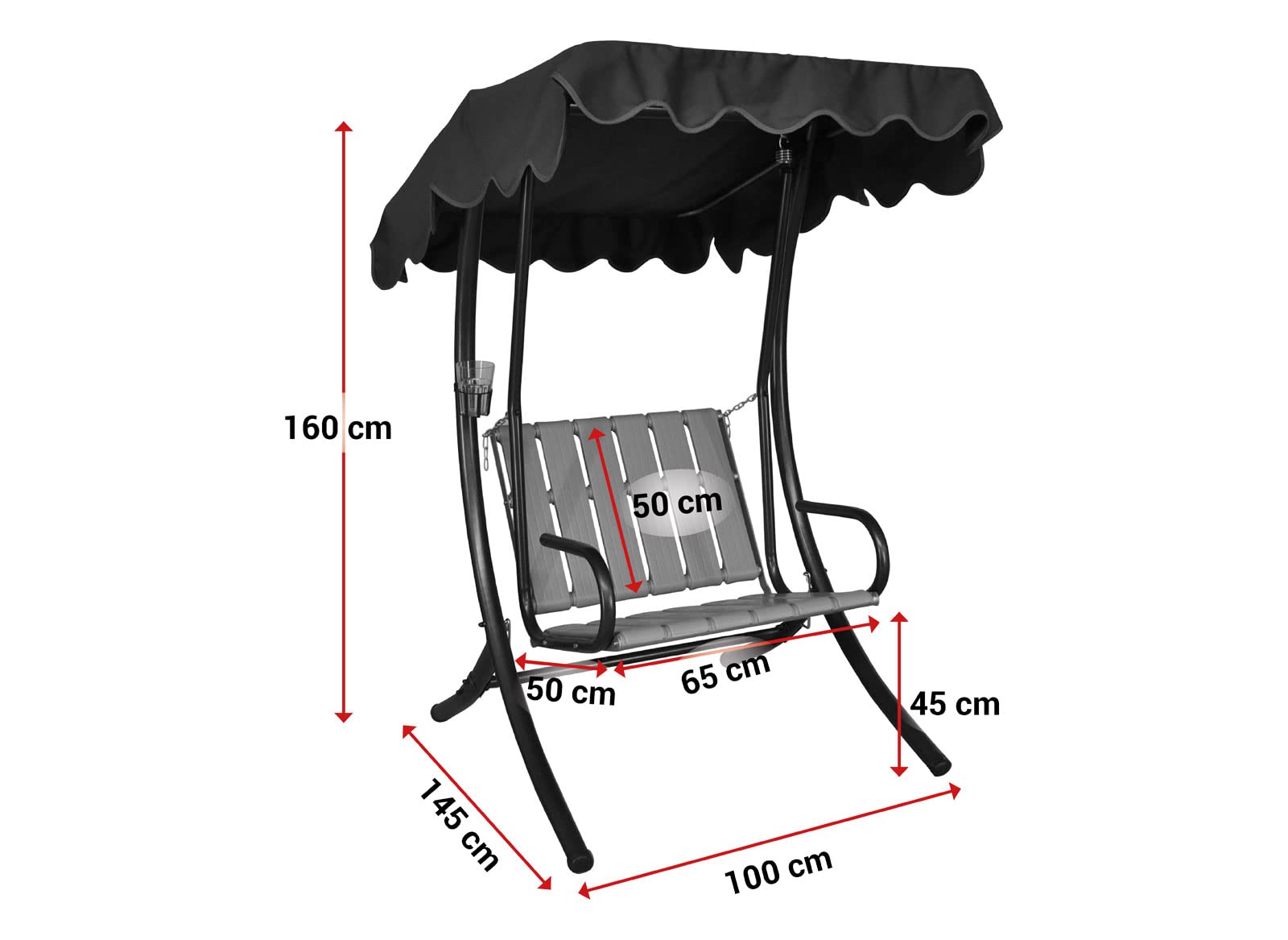 Angerer Balancelle de Jardin 1 Place, Structure en Acier Galvanisé, Toit Réglable, avec Coussin et Accoudoirs, 100x145x160 cm, Made in Germany (Rayures Vertes)