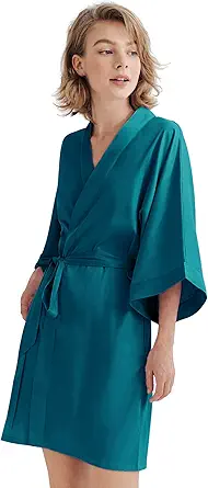 SIORO Women's Satin Robe Silk Kimono Bathrobe for Bride Bridesmaids Wedding Party Loungewear Short S-XXL