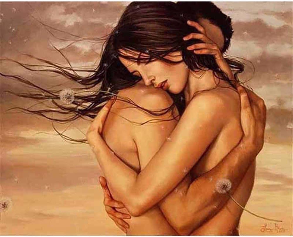 YANYANGXIN Diy Oil Paint by Number Kit,Digital Painting Suite,for Kids, Students, Adults Beginner with Brushes and Acrylic Pigment,Wall Art Artwork-Nude embrace,band With Frame