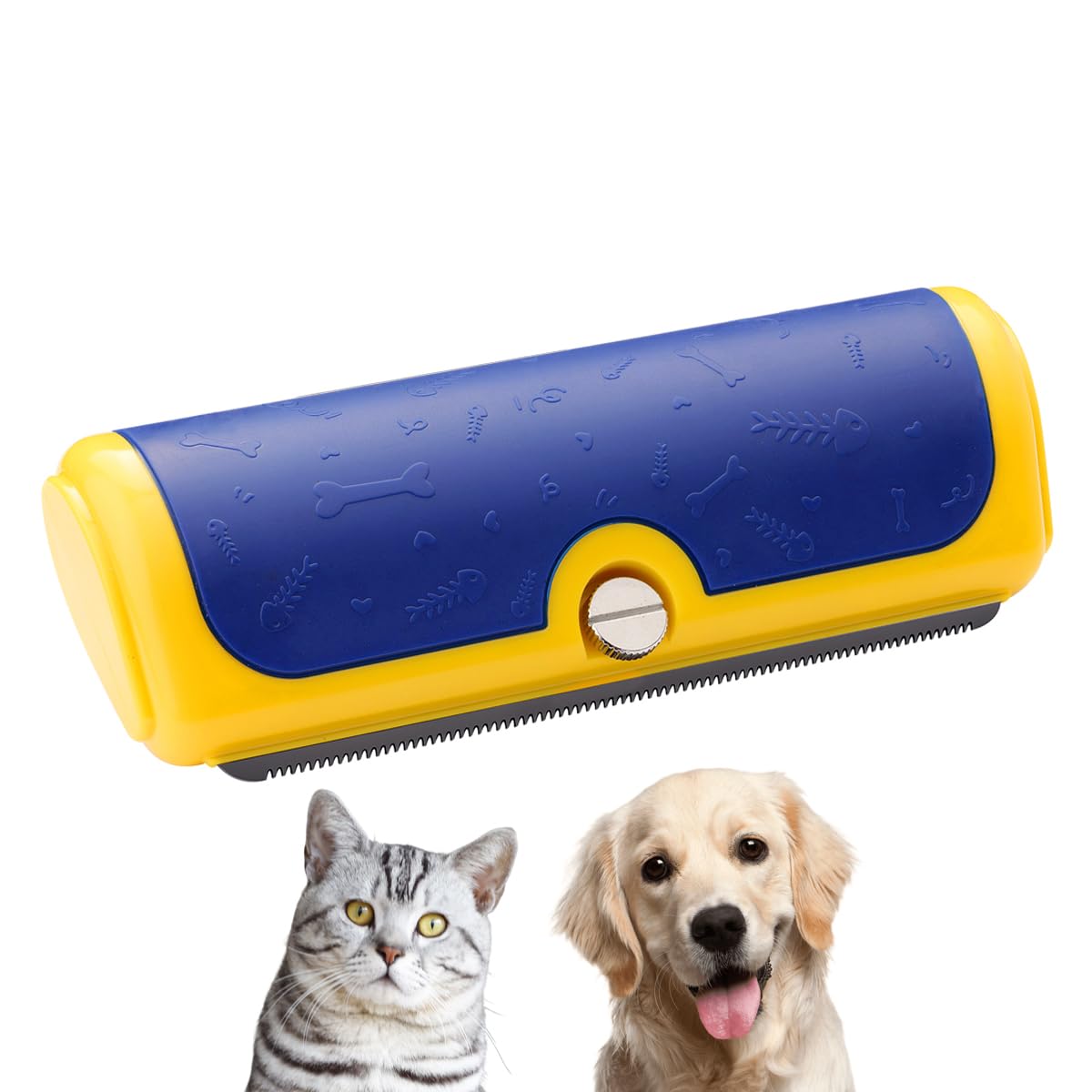 PetPog Dog Grooming Brush for Short Hair Dogs and Cats, Deshedding Brush with Wide Shallow Comb, Stainless Steel Shedding Blade, Blue & Yellow