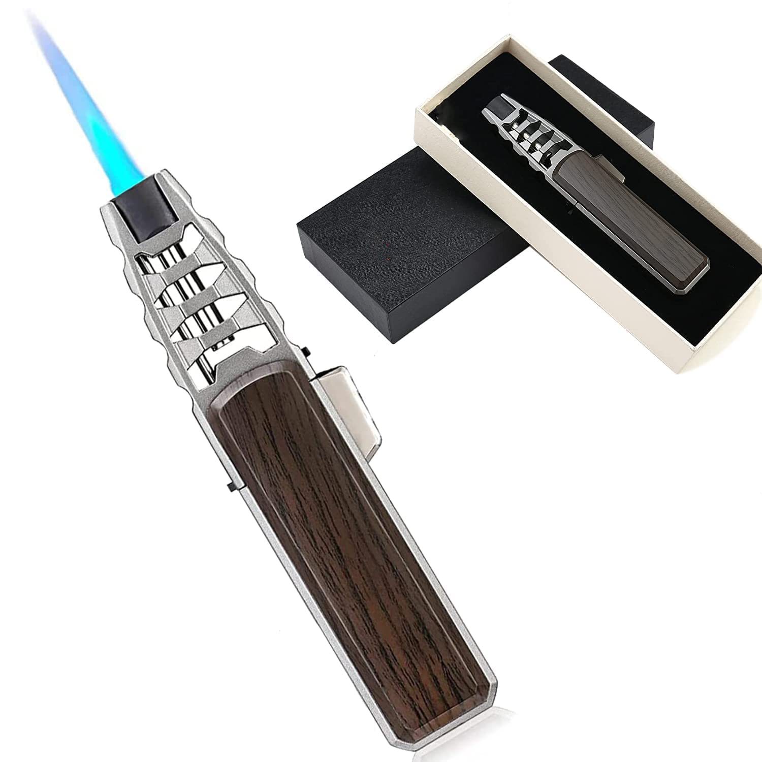 PROTON Turbine Torcher, Jet Torch Butane Lighter with Gift Box Solar Beam Torch Jet Flame Refillable Butane Windproof Lighter with for Candle Camping Grill BBQ Kitchen (Butane Not Included) (Brown)