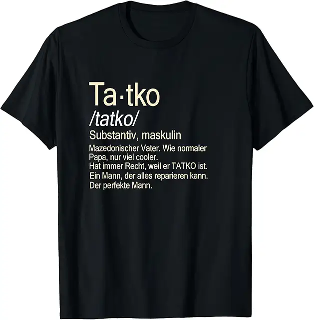 Hvid skjorte med stor krave: Tatko Makedonski otac Mazedonischer Vater T-Shirt