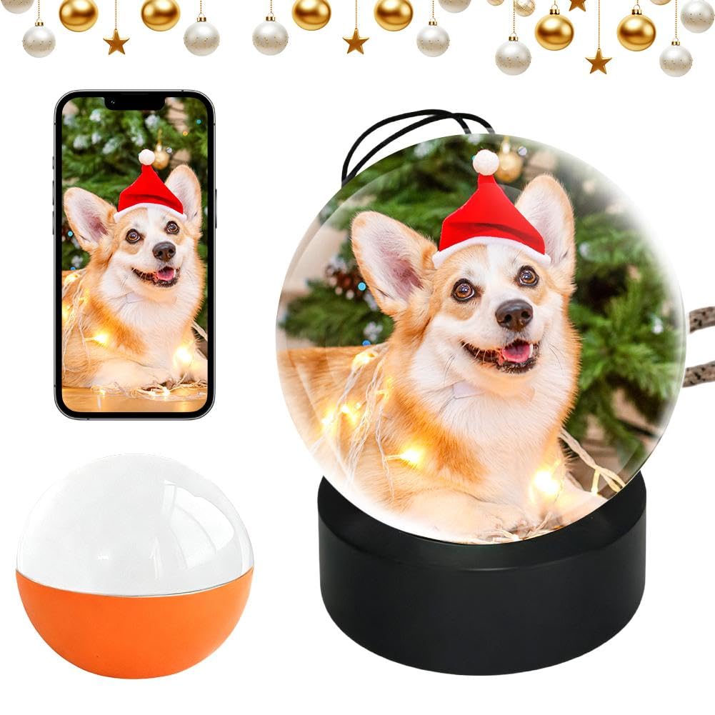 Memory Sphere Lamp, 2.7Inch Crystal Ball Digital Display Video Player, APP Personalized Videos &amp; Photos Video Gift for Mothers Day Fathers Day Anniversary Birthday Christmas Tree Ornament