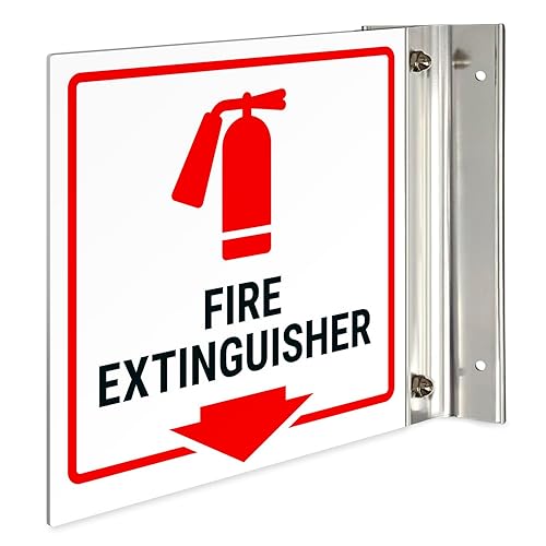 Miniatura 7 de Señal de proyección de extintor de incendios, (SI-7707) de doble cara, 6 x 6 pulgadas, ACM, con accesorio negro satinado de níquel cepillado,