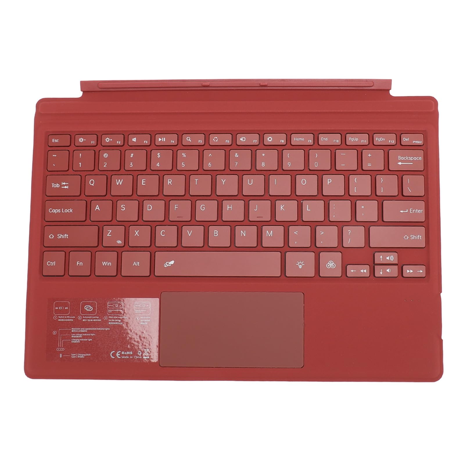 Tastiera Bluetooth Wireless con Retroilluminazione Colorata e Multi Touchpad Magnetic Design per Tab Pro 4 5 6 7 7+ (rosso)