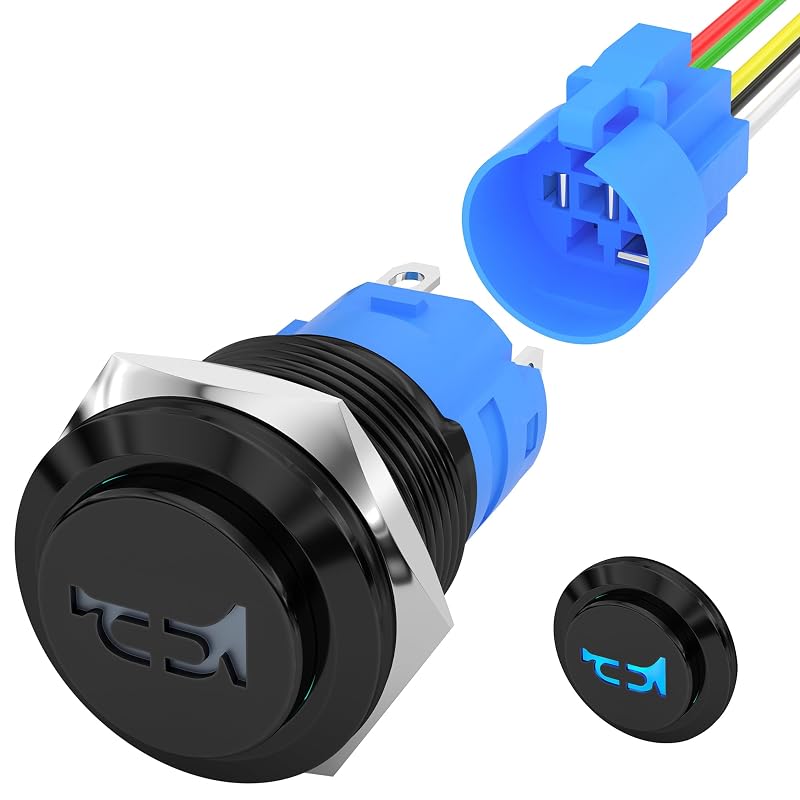 Interruptor de pressão momentâneo para buzina DAIERTEK 12 V com LED azul – 1 unidade