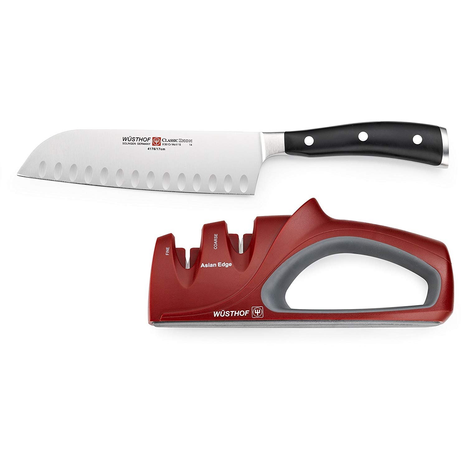 Wusthof Classic IKON Santoku mit 2-stufigem asiatischem Messerschärfer, 17,8 cm