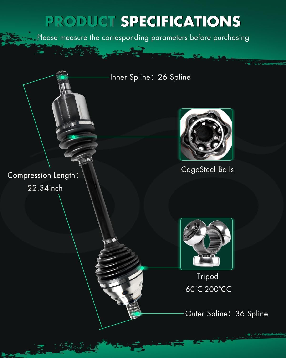 Front Left Drive Side CV Axle Shaft Assembly fit for Audi Q3 Quattro 1.4L 2.0L CC 3.6L,for Passat 2.0L 3.6L,for Tiguan 1.4L,for Tiguan Limited 2.0L NCV72109,66-7343,667343