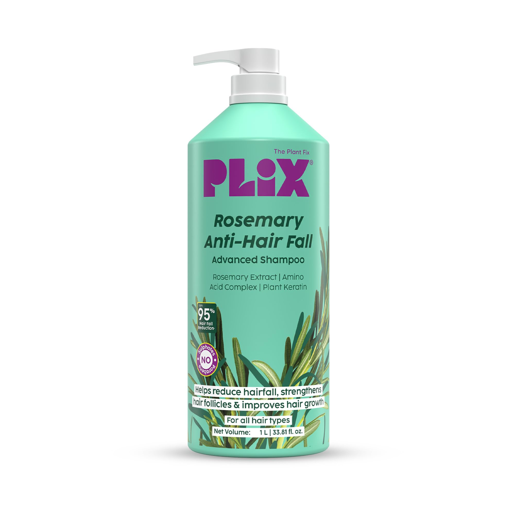 PLIX - THE PLANT FIX Rosemary Anti Hair Fall Shampoo for Hair Growth | 3% Rosemary Extract & Plant Keratin | Reduces Hair Fall & Frizz | Sulphate & Paraben Free | Hair Thickening Shampoo for Men & Women | 1000 ml-image-18