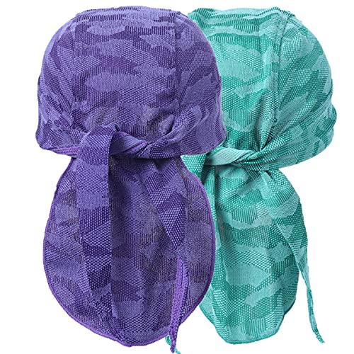 FORBUSITE Dew Rag Doo Rag Du Rag Sweat Wicking Beanie Skull Cap for Men Women (Purple & Green)