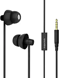 MAXROCK (TM Unique – Fones de ouvido de silicone macio total para dormir, fones de ouvido com microfone para celulares, tablets e plugue de 3,5 mm (preto)