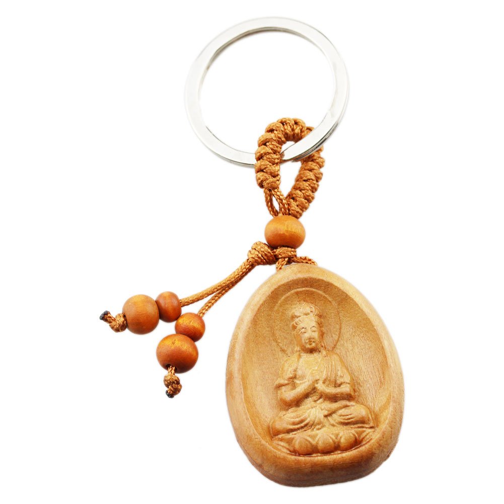 FOY-MALL Unisex Fashion Jujube Wood Carved Vairocana Buddha Keychain M1355M