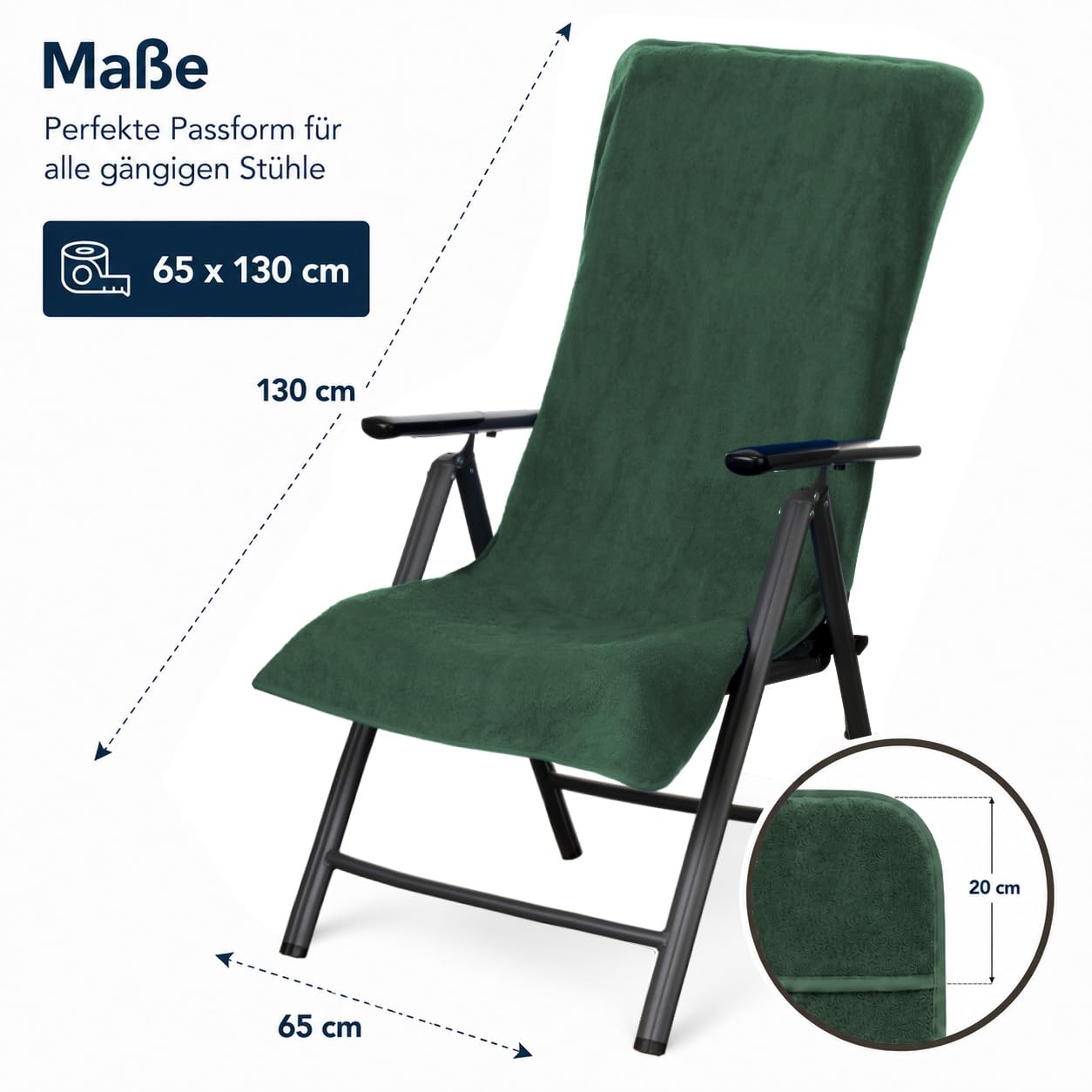 Brandsseller Coprisedia in Spugna per Sedia da Giardino 65x130 cm – Asciugamano XL in 100% Cotone Copricuscino - antiscivolo, lavabile, certificato Oeko-Tex – Verde Scuro