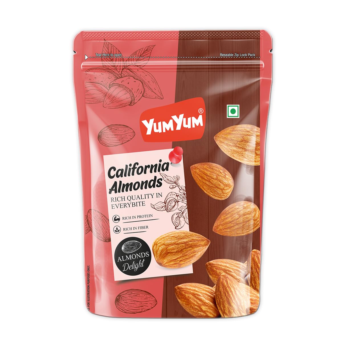 YUM YUM 100% Pure Premium Raw California Almonds 250g Pack | Dried | Nutritious & Delicious | Premium Badam Giri | High in Fiber | Rich in Vitamin E & Manganese | Dry Fruits | Whole Badam (B08RB3YQFX) Amazon Price History, Amazon Price Tracker