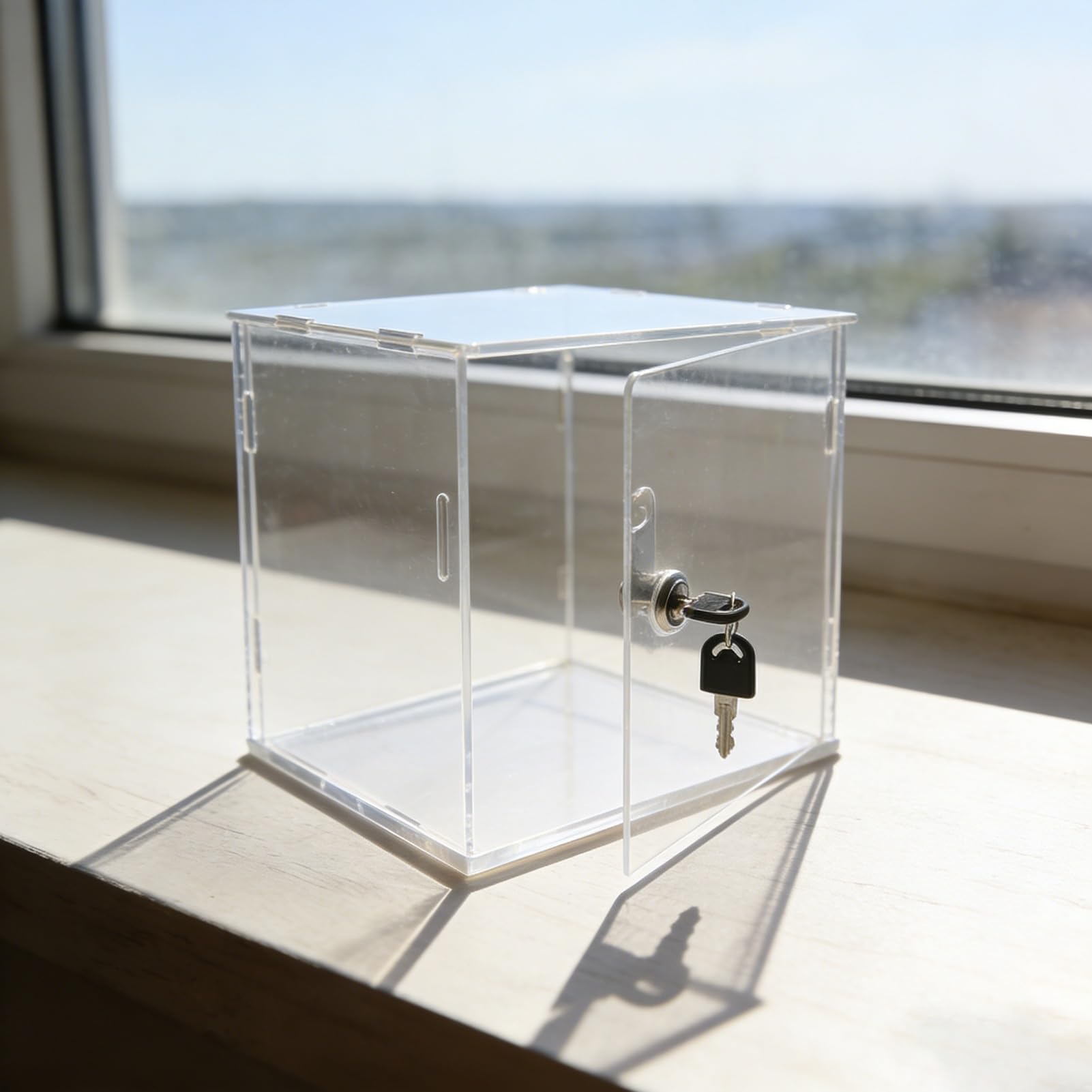 Teca Plexiglass Vetrina Espositiva in Acrilico Trasparente Antipolvere, Vetrina con Serratura per Oggetti da Collezione/Artigianato/Miniature, Scatola(35x40xH10cm/14x16x4")