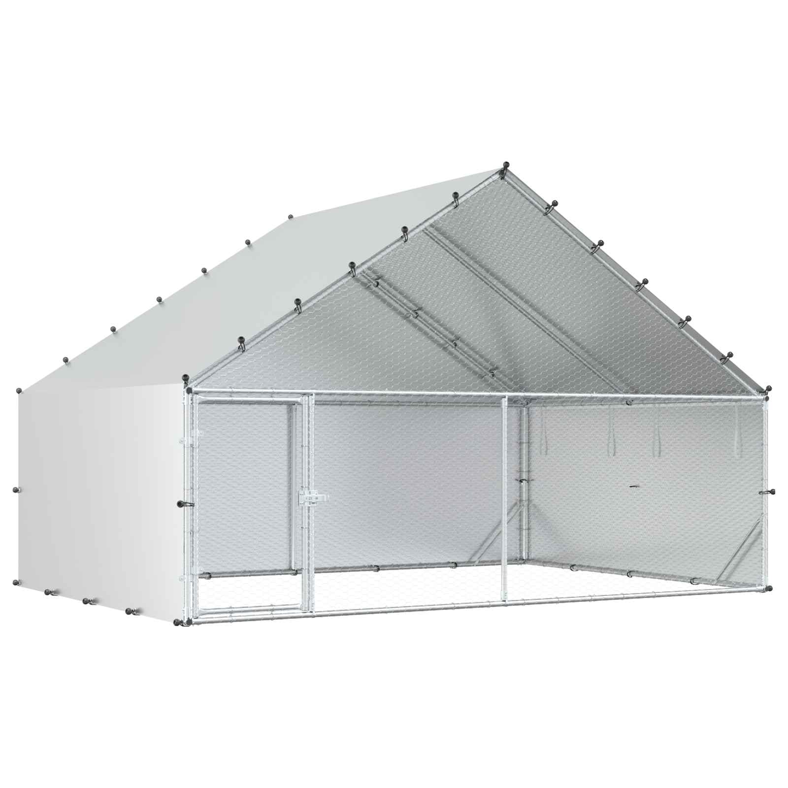 vidaXL Kurnik z dachem srebrny 300 x 200 x 190 cm Stal ocynkowana
