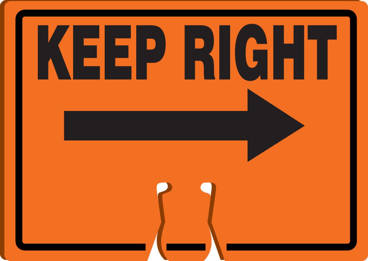 Accuform FBC772 Plastic Traffic Cone Top Warning Sign,"Keep Right (Arrow)", 10" Length x 14" Width x 0.060" Thickness, Black on Orange