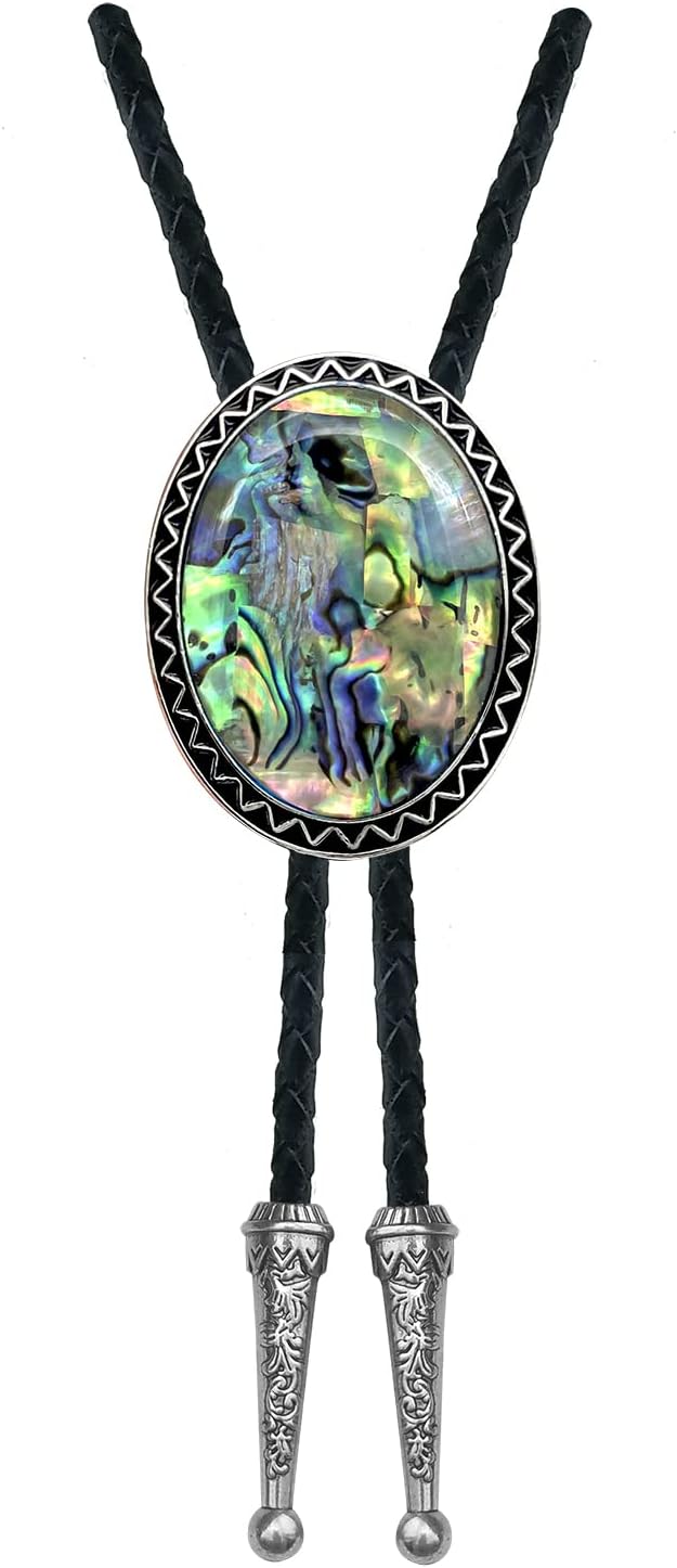 Stone Bolo Tie Native Western Cowboy Hand-woven Leather Bola Tie Necktie for Men Women