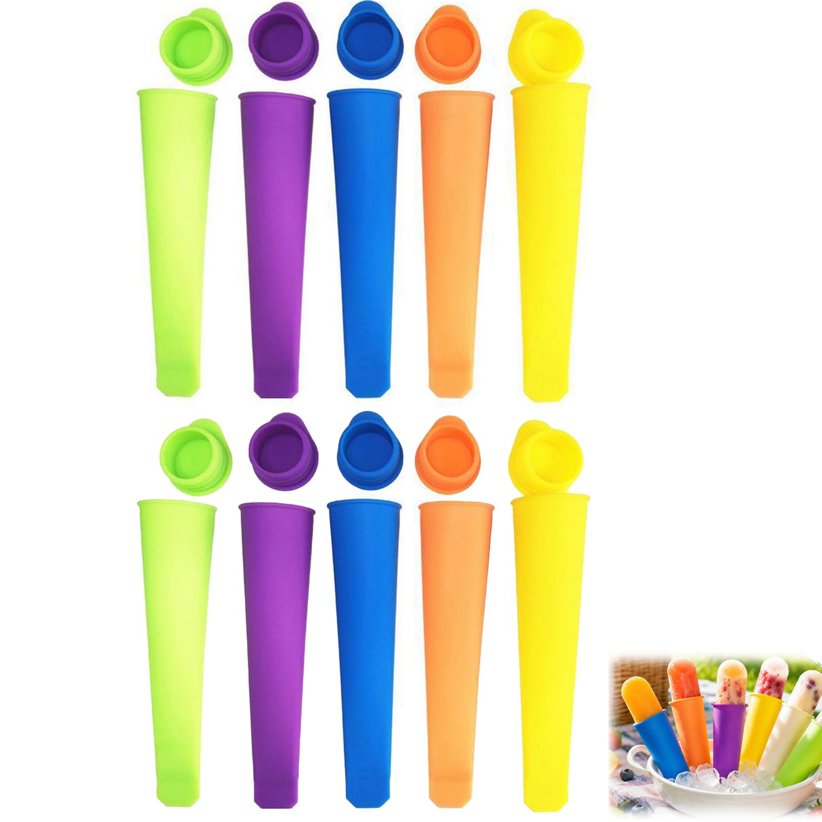 10 Pack Ice Lolly Moulds Silicone Popsicle Moulds with Lids, BPA Free Reusable Ice Pop Maker, Flexible Easy Release Frozen Treat Moulds for Juice Smoothies Fruit Yogurt Desserts for Kids and Family