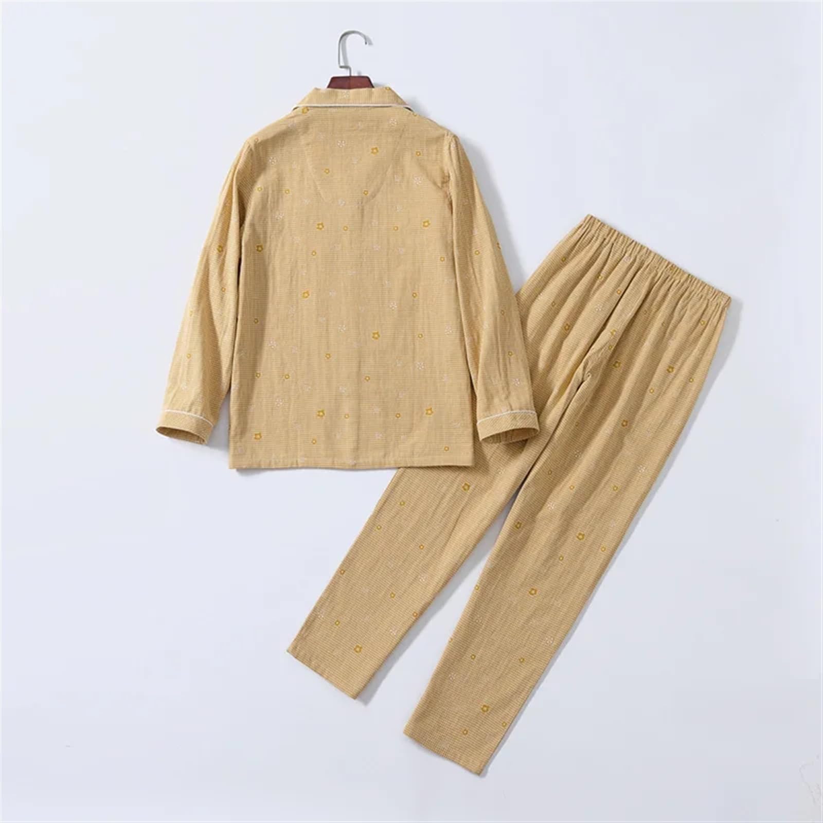 Conjunto de Pijama para Mujer Conjunto de Pijamas algodón for Primavera y otoño, Pantalones Manga Larga Jacquard, Traje for casa Informal, S-2XL for Mujer, Conjunto Talla Grande para Mujer