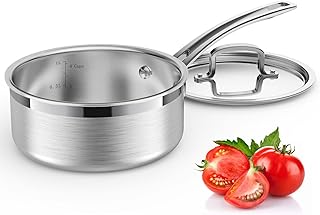 Stainless Steel Saucepan with Lid, Triple Ply 1.5 Quart Sauce pan with Cover Induction Cooking Sauce Pot Perfect for Making Sauces, Reheating Soups, Stocks, Cooking Grains - Dishwasher Safe Oven Safe
