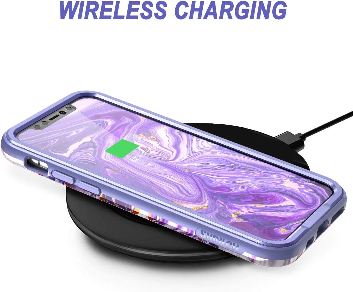 SURITCH Case for iPhone 11 Pro Max,[Built-in Screen Protector] Full-Body Protection Dual Layer Soft Silicone Shockproof Bumper Lavender Protective Cover for Apple iPhone 11 Pro Max 6.5"-Purple Marble