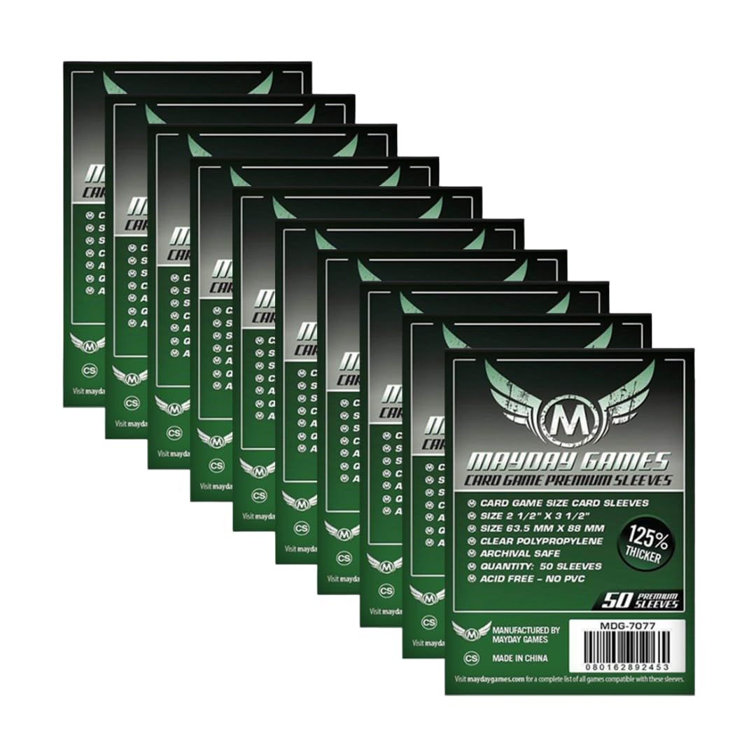 MayDay Games | Pack of 500 Premium MayDay Sleeves (10 x 50 Sleeves) | Card Sleeves 63.5 x 88 mm – Standard Card Protector, Protective Sleeve