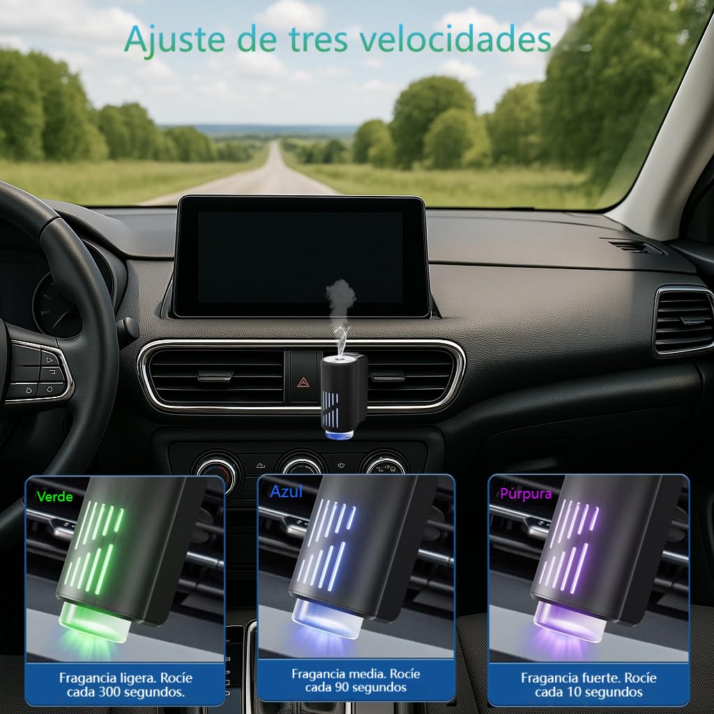 AI Eléctrico Ambientador Coche con 6 perfumes, Nebulizador Ultrasónico, 3 Modos Inteligentes, Encendido/Apagado Automático, Batería Incorporada, Perfume Francés Natural,Fragancia Hasta 12 Meses CFK-6Z