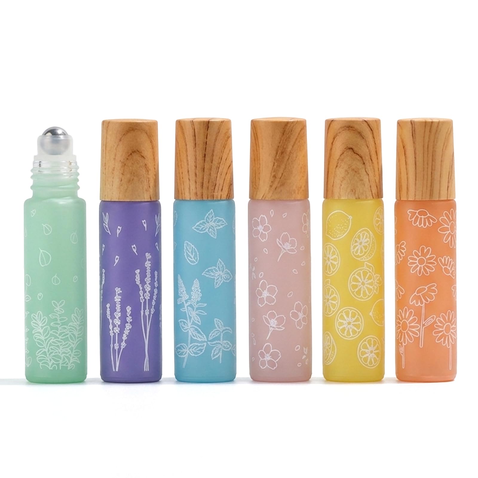 6 Pcs 10ml Roll On Aceites Esenciales,con Bolas de Acero Inoxidable,Rellenable Perfume Roll On,para Masajes, Mezclas de Aromaterapia, Perfumes