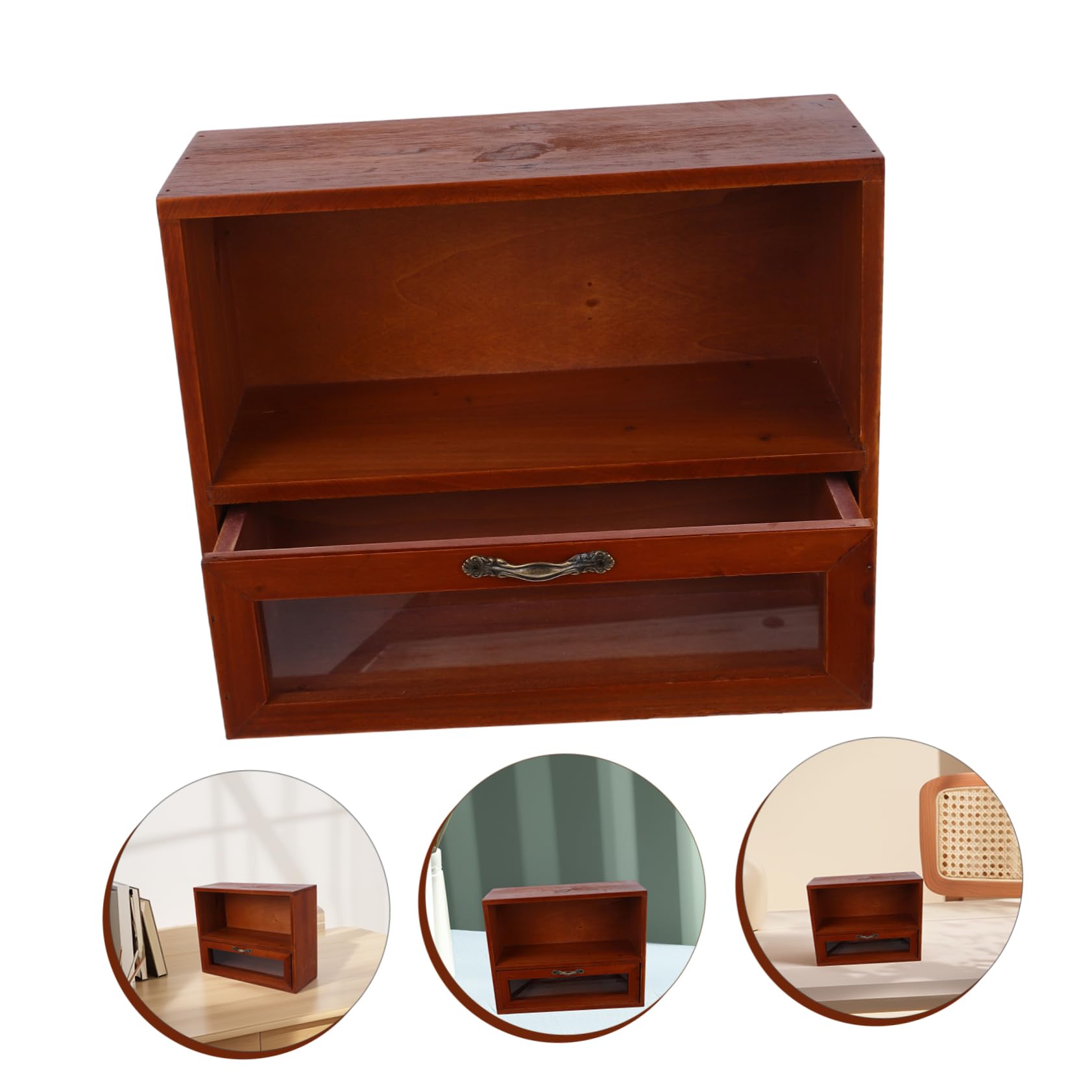 OSALADI Vintage Holz Aufbewahrungsbox mit Schublade Retro Kosmetik Organizer für Küchen und Badezimmerablage Multifunktionaler Kleiner Holzschrank