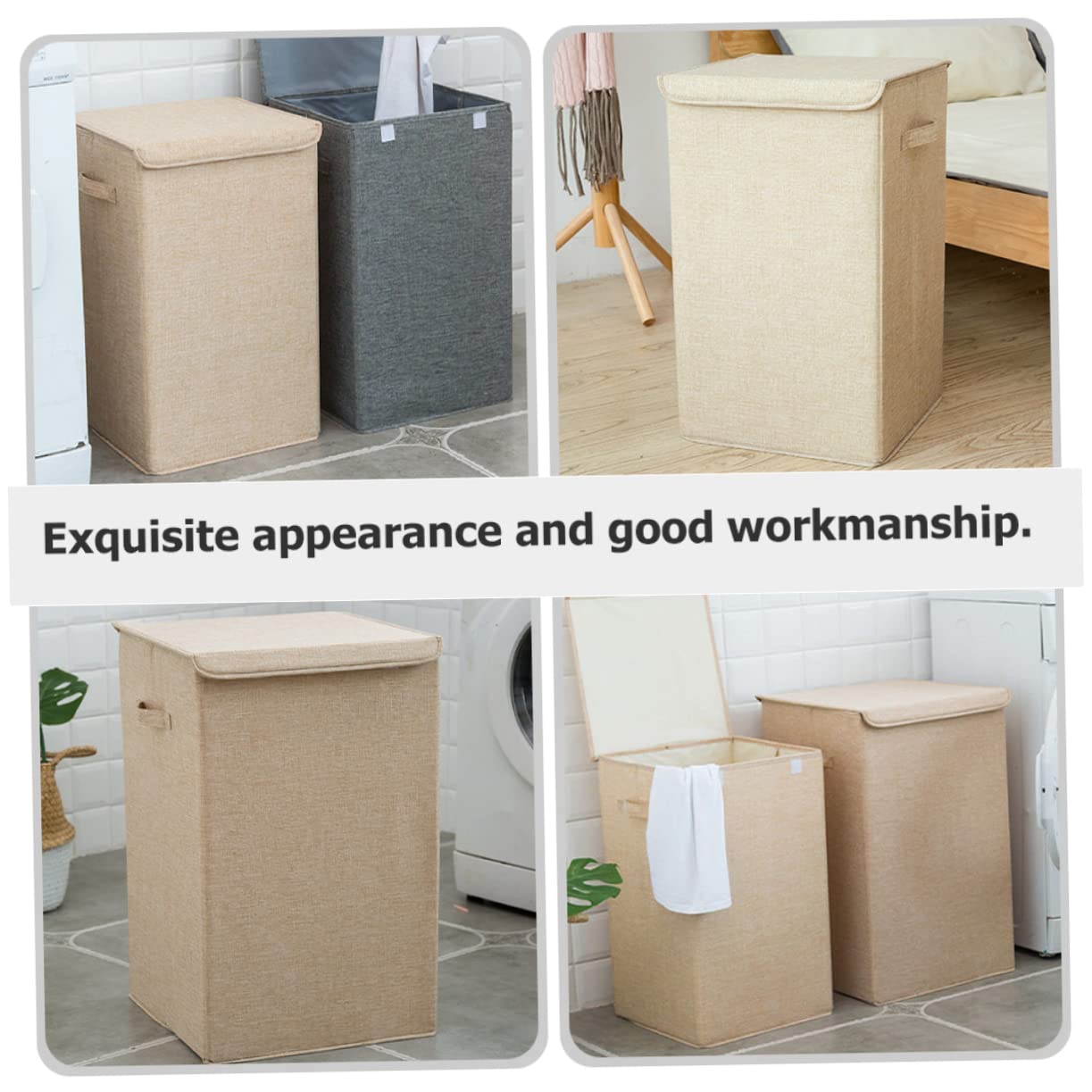 Cabilock Cesto Portabiancheria Beige Coperchio, Lavabile e Portatile, Capacità Media per Piccoli Spazi tra Lavatrice e Asciugatrice