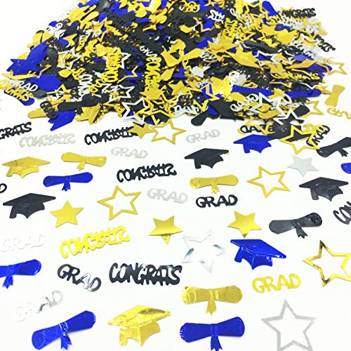Graduation Decoration Confetti for Grad Party 1.1 oz-Congrats, Grad, Star, Graduation Cap, Diploma Gold, Black, Silver,Blue Mix Color