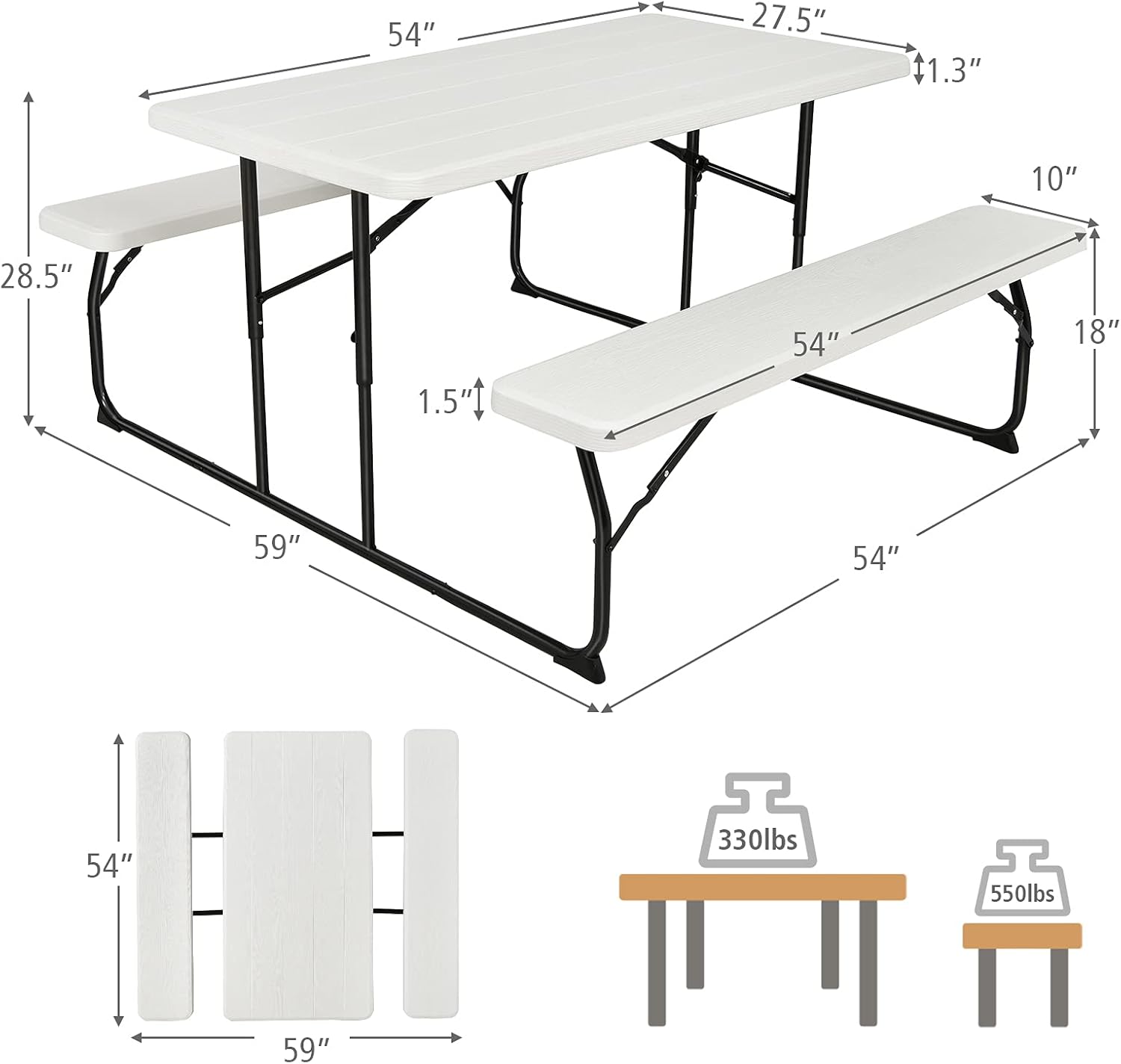 Buy GYMAX Folding Picnic Table with Bench Seat, 550lbs x 2 Heavy Duty