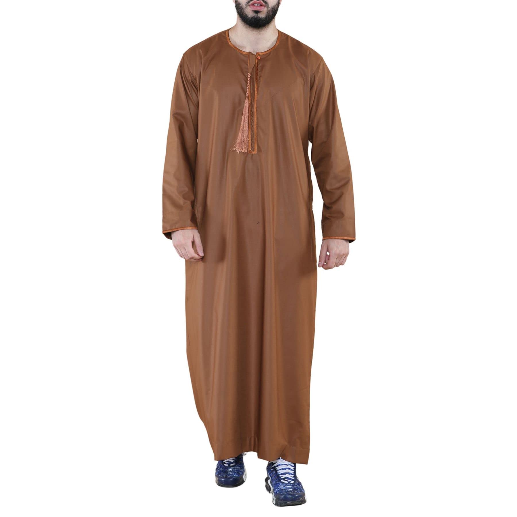 Truclothing Men's Camel Thobe Jubba Islamic Clothing Muslim Kaftan Emirati Omani Robe Arab Tassel - M - 54