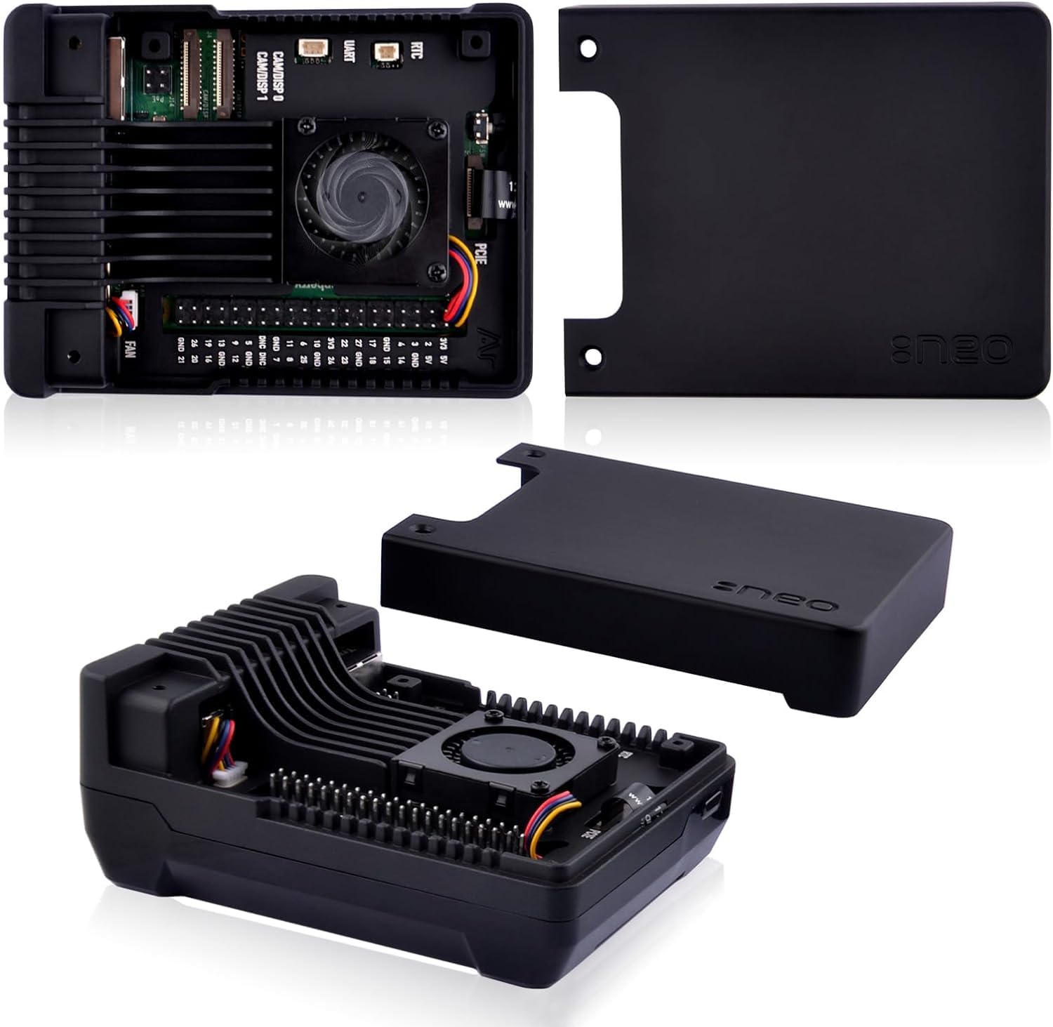 Argon Neo 5 M.2 NVMe PCIe Gehäuse für Raspberry Pi 5, Raspberry Pi 5 Gehäuse aus Aluminium mit integriertem Lüfter