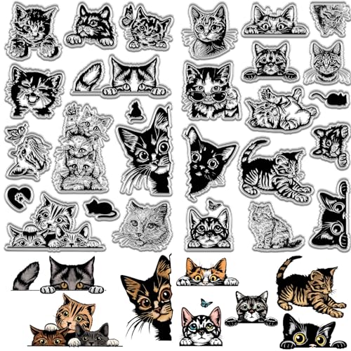 CRASPIRE 2Pcs Cat Clear Stamps Animal Rubber Stamps Vintage PVC Reusable Background Postmark Transparent Silicone Stamp Seals for Journaling Card Making DIY Scrapbooking Film Frame