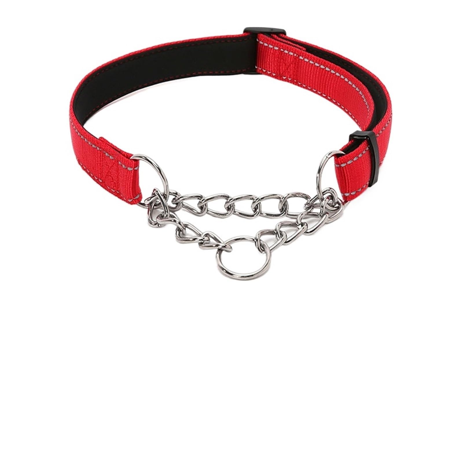 Stainless Steel Chain Martingale Collar - Reflective Nylon Fabric Pet Collar for Small Medium Large Dogs ﻿(Red,S Neck 27-40cm)