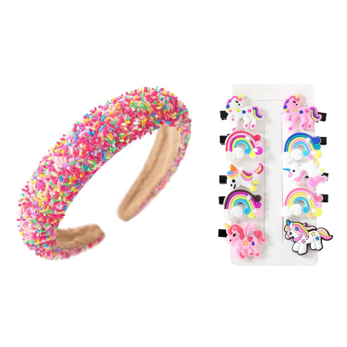 Gtoulkxn Women's Twinkle Headband with Rainbow Sprinkles Design & Complementary Hair Clips: A Unique Fashion Statement