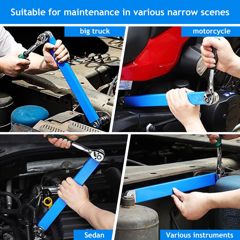 Offset Verlängerungsschlüssel-Set – Mit 1/2, 1/4 & 3/8 Zoll Adaptern, Für Enge Räume, 38 Cm, Blau