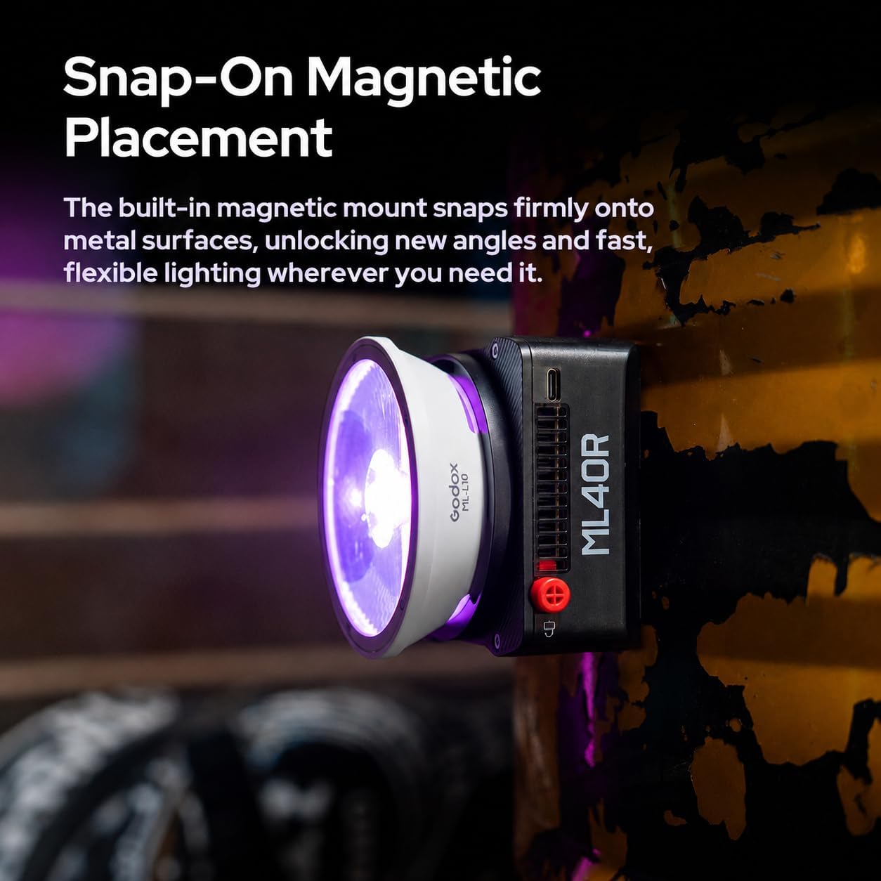 Godox ML40R LED RGB portátil, luz COB de Palma, batería incorporada, Control App/NFC, Compatible con Montura Godox, iluminación compacta para Youtube y fotografía